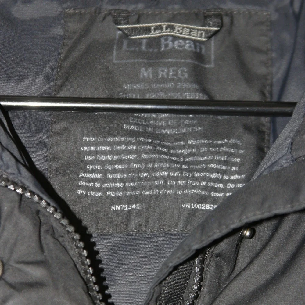 LL Bean Down Puffer Jacket Womens M Black Good Quilted Full‎ Zip Snap 295967